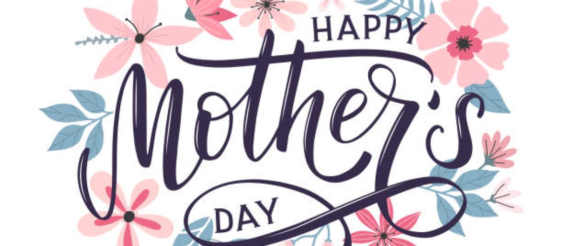 Lettering Happy Mothers Day. Hand-drawn card with flower. Vector illustration EPS 10