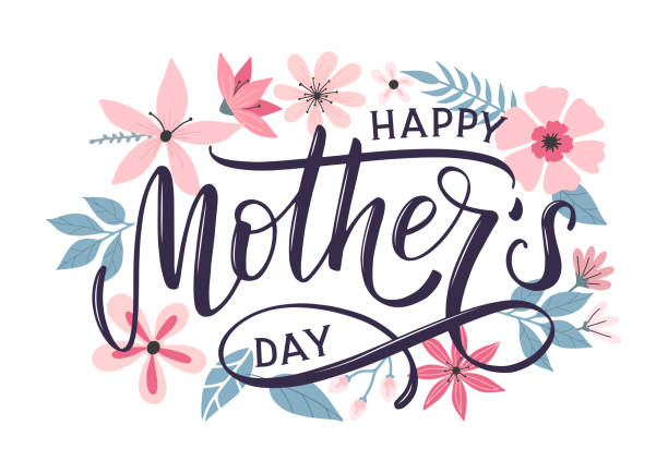 Lettering Happy Mothers Day. Hand-drawn card with flower. Vector illustration EPS 10